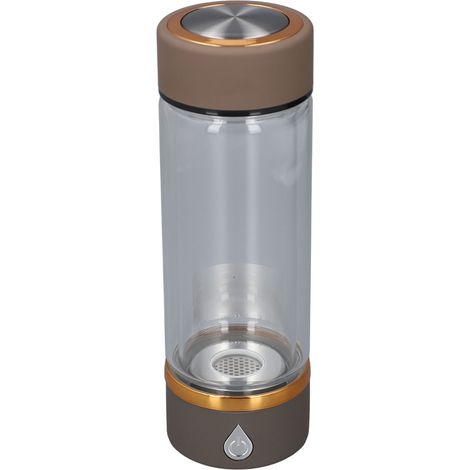Bouteille d'eau hydrogénée intelligente en verre 420ml marron, ioniseur portable rechargeable pour maison et voyage (1/5)