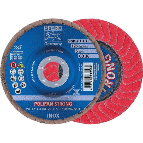 PFERD TOOLS POLIFAN STRONG Fächerscheibe PFC 125x22,23 mm konisch CO-FREEZE 50 SGP INOX für Edelstahl 10 Stk (1/6)