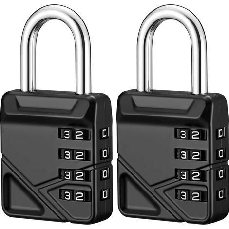 Cadenas à combinaison, cadenas étanche à 4 chiffres pour l'extérieur, idéal pour les armoires, les casiers scolaires et de gymnase, les casiers sportifs, cadenas en U (lot de 2, noir) (1/5)