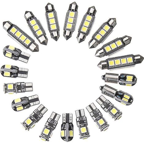 Kit de 20 ampoules LED pour intérieur de voiture : plafonnier, coffre, portières, éclairage de plaque d'immatriculation, ultra-lumineuses, sans erreur Canbus. (1/4)