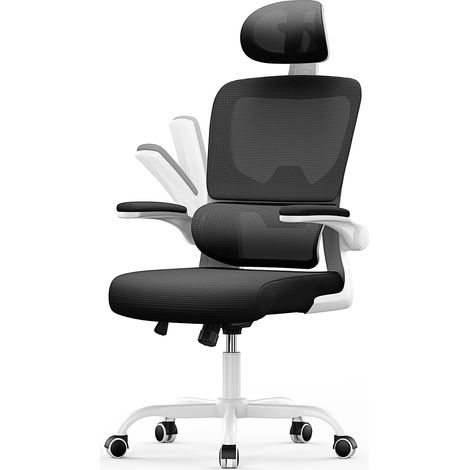 Office Desk Chair - bigzzia high back Mesh Office Chair with Flip-Up Armrest - Computer Chair with Back Support and Headrest - White (1/5)