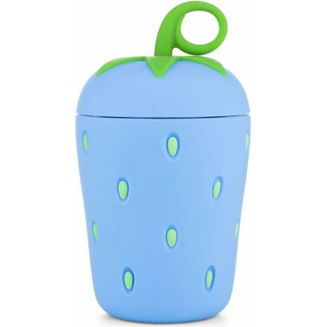 Caraffa in vetro borosilicato a doppia parete, con motivo a fragole, 300 ml, facile da trasportare, unisex, per bambini (blu) (1/5)