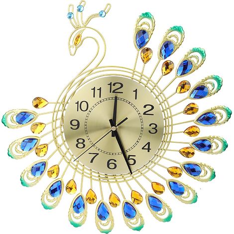 Horloge murale moderne en fer, grande taille, en forme de paon 3D, silencieuse, idéale pour la décoration du salon.