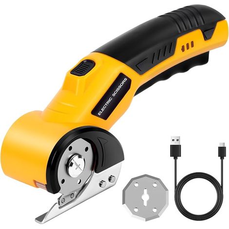 Ciseaux Électriques Sans Fil, Ciseaux Électrique Tissu Couture, Cutter Rotatif Électrique, Rechargeable Coupe Carton, Éclairage LED, Tissus, Cuir, Moquette, Feutre, Carton et Plastique (1/5)