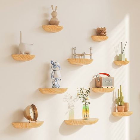 Étagère murale flottante en bois massif, 22 x 11 x 3 cm, forme semi-circulaire Élégante étagère flottante pour sublimer votre espace. Salon, salle de bain (1/5)