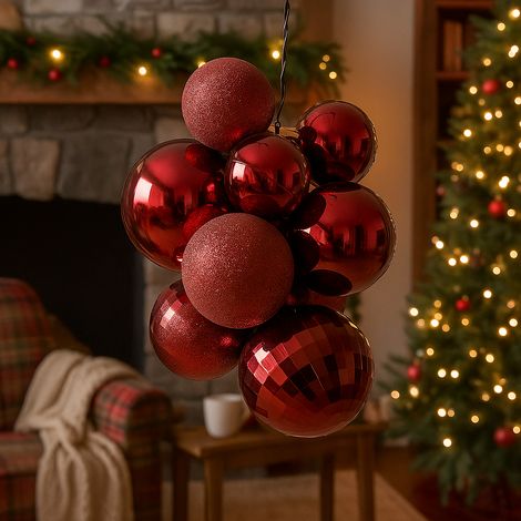 EDG Enzo De Gasperi Addobbo di Natale Grappolo MirrorMix 10 Pz Burgundy (1/4)
