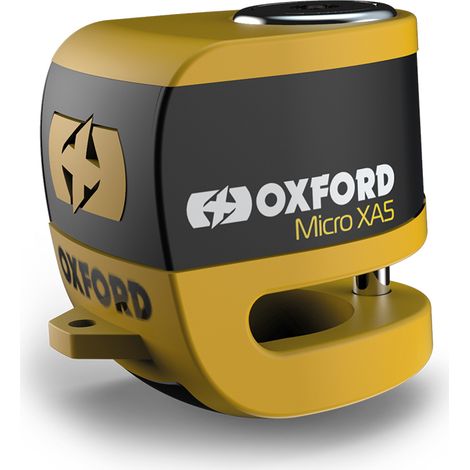Antivol de disque Oxford Alpha XA5 avec alarme jaune fluo (axe de 5,5 mm)