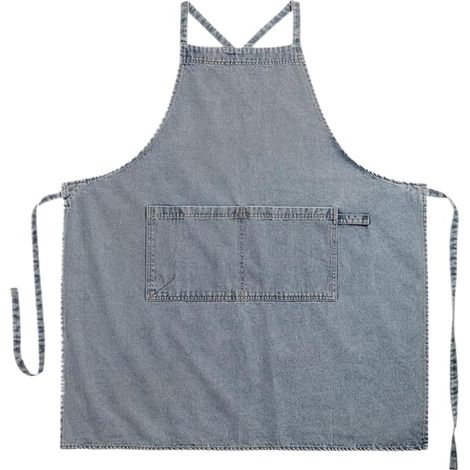 Grembiule portautensili unisex in denim con tasche, design retrò con incrocio sulla schiena, adatto per giardinaggio, falegnameria, barbecue e altri lavori - blu scuro. (1/5)