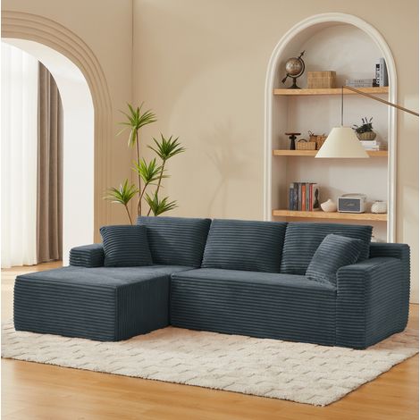 Divano modulare a L, 2 elementi, cuscino schienale e collo removibili, tessuto traspirante, foam e molle, grigio scuro (1/5)