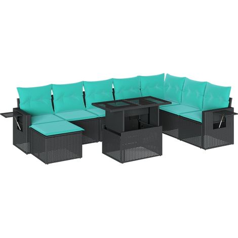 9-teiliges Gartensofa-Set mit Kissen, schwarzes Polyrattan vidaXL (1/5)
