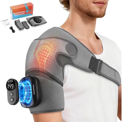 Masseur d'épaules – épaulière chauffante vibrante, Rechargeable 5000mAh – 5 modes + 5 températures, arrêt automatique, convient aux deux épaules, cadeau pour vos proches (1/5)