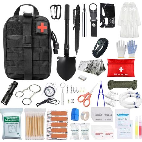 Kit de Survie - 200 Pièces - Tissu Oxford - Trousse de Secours Complète - Voiture Camping Randonnée - Noir (1/5)