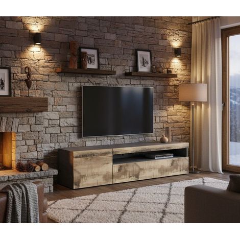 Mobile Porta tv - un Ripiano 3 Vani, Marrone Acero, -, 150x40x37h cm Guanare