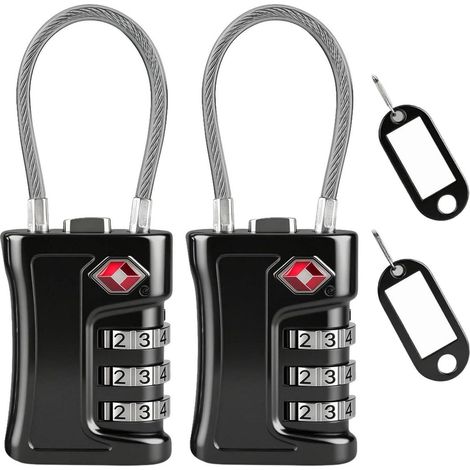 TSA Gepäckschlösser 2er-Pack, 3-stelliges Zahlenschloss mit Kabel, Reiseschloss Schwarz (1/5)