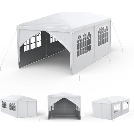 Gartenpavillon 3x6m Weiß Wasserdicht mit 6 Seitenwänden und Fenstern (1/5)