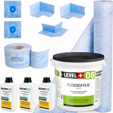 LEVEL+ Dichtset für Duschabdichtung Bad Dichtband Flüssigfolie 16kg SET44 (1/5)