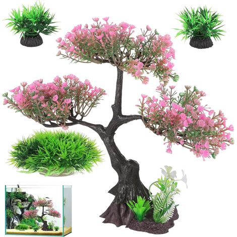 Set de Plantes Artificielles Décor Réaliste Solide en Plastique Base Stable pour Aquarium et Terrarium Tortue pour Décoration D'aquarium (1/2)