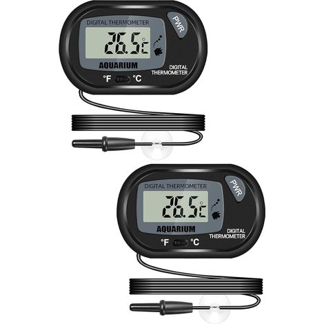 Digital LCD Aquarium Thermometer with Suction Cups and Waterproof Probe for Fish Tank, Reptile Terrarium and Vivarium (2 Pack)