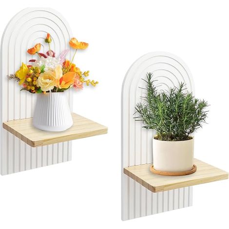 Decorative Boheme Wooden Floating Wall Shelf for Plants Candle, Small Decorative Shelf for Bedroom Living Room (1/5)