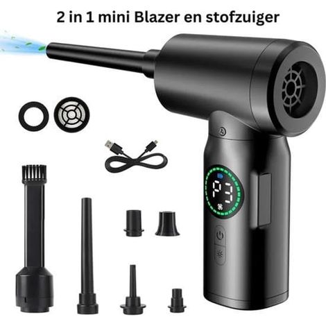 Souffleur turbo sans fil - Mini souffleur et aspirateur en 1 - Pistolet à air comprimé portable - 100 W - 5 000 tr/min - Noir (1/5)