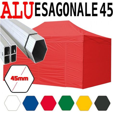 Gazebo 3x4,5 m rosso pieghevole alluminio piantone esagonale 45mm portatile estendibile richiudibile estensibile acciaio con laterali per fiere eventi stand chiosco tenda tendone mercato mercatino (1/5)