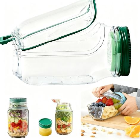 Open-sided Mason jar salad container,  portable salad container with leak-proof dressing compartment,  suitable for home,  outdoor,  and travel meal prep (1/5)