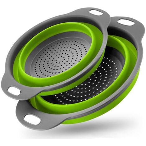 2 Pièces Passoires de Cuisine Pliables, Passoire Pliable en Silicone, Panier de Passoire Pliables pour Pâtes, Légumes, Fruits (Vert) (1/5)
