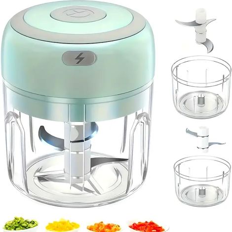 Electric garlic chopper (1-cup capacity), portable kitchen meat grinder, mini USB wireless charging food slicer, made of 304 stainless steel. (1/5)