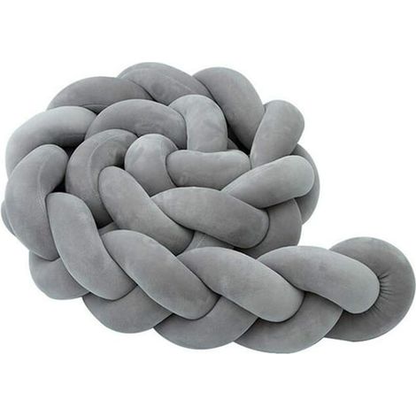 Bandeau de lit bébé tressé anti-chocs, rouleau de lit en forme de serpent, nid douillet gris 3 brins, 100x13x7 cm, protège-nouveau-né, bordure de berceau rembourrée. (1/5)