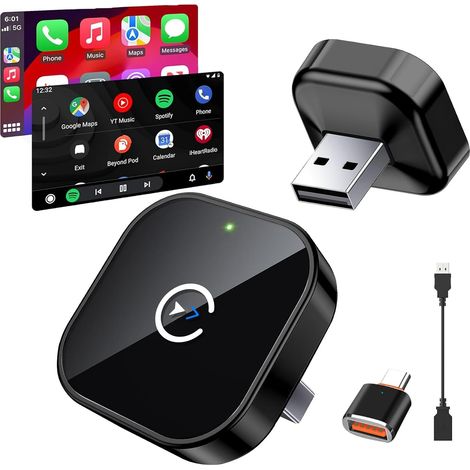Adaptateur CarPlay Android Auto sans Fil 2026, Bluetooth 5.3 WiFi 6, Plug & Play USB-A avec câble USB-C, Connexion Stable pour iPhone et Android, Navigation Musique appels Voiture sans câble(1Pcs) (1/5)
