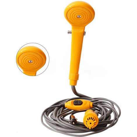 Douche de voiture portable à débit réglable, idéale pour laver les légumes et laver les animaux domestiques en camping (12 V CC, jaune). (1/5)
