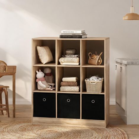 Étagère cube avec 3 tiroirs en tissu 80 x 30 x 86,5 cm noir (1/5)