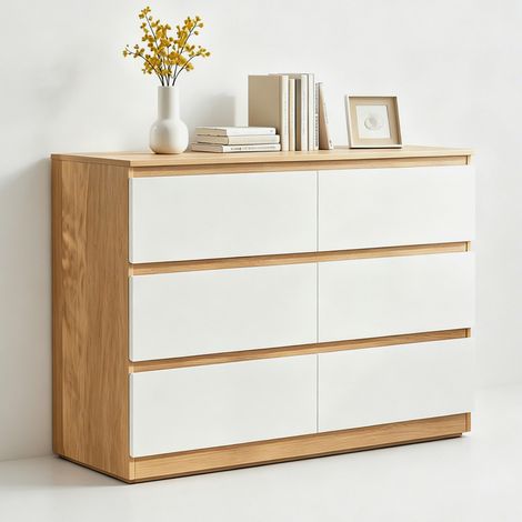 GRAVFORCE - Commode 6 Tiroirs Moderne 100x70x30 cm - Idéale pour rangement chambre, salon ou bureau blanc (1/4)
