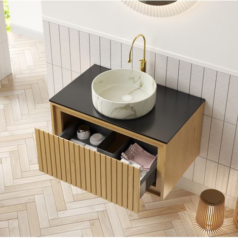 Meuble salle bain vasque céramique et pierre frittée OKMYHOME (1/5)
