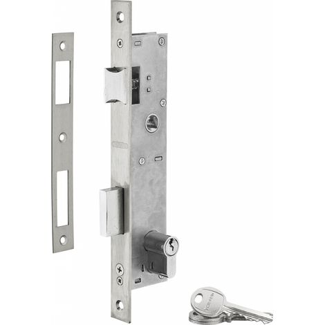 Thirard – Serrure encastrable à cylindre 30x30mm pour menuiserie métallique – Axe 24mm – 3 clés – Pêne en alliage nickelé – Gâche inox