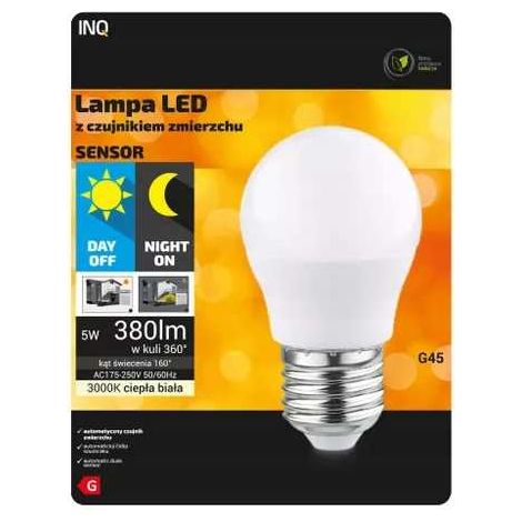 LED-Lampe G45 E27 5W 3000K 380lm Dämmerungssensor (1/4)