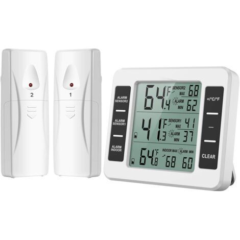 Kabelloses Thermometer für Kühlschrank und Gefrierschrank – 2 Sensoren – Akustischer Min/Max-Alarm – Messbereich -40 bis 60 °C (1/5)