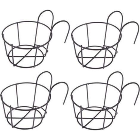 Support de fleurs suspendu noir 16169cm 4 pièces support de pot de fleurs balcon pot de fleurs rond fer panier de fleurs suspendu adapté pour balcon (1/5)