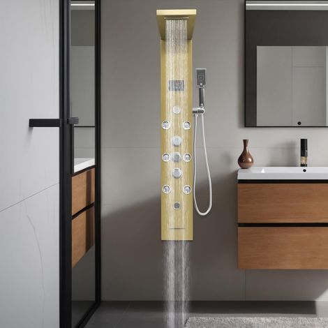 6 in 1 LED Duschpaneel, Duschpaneele Duschsystem aus 304 Edelstahl, Intelligentes Duschpaneel mit LED-Anzeige, 8 Massagedusche, Handbrause, Wanneneinlauf (1/5)