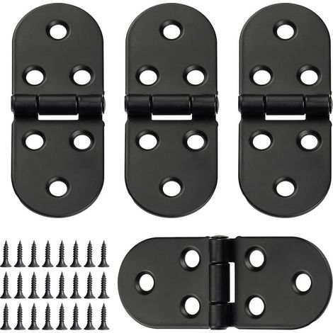 (Noir) Lot de 4 charnières de table pliantes, charnières à 180 degrés, charnières rondes avec vis, connecteur de charnière plat pour montage sur meuble, pliables, adaptées aux armoires et placards (1/5)