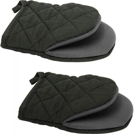 Gants de cuisine - - Lot de 2 - Résistants à la chaleur - Antidérapants - Noir (1/4)