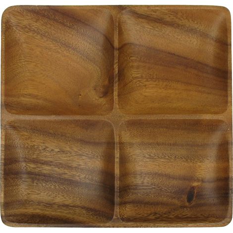 Signes Grimalt Tablett mit 4 Fächern für Utensilien  Quadratisches braunes Tablett – 3 x 24 x 24 cm
