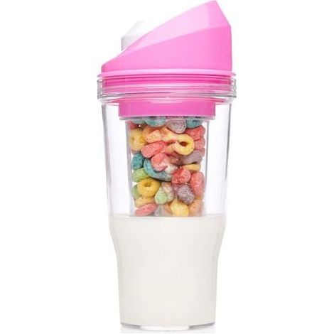 Gobelet à céréales portable anti-humidité – Plastique sans BPA, lavable au lave-vaisselle, rose (1 unité) (1/4)