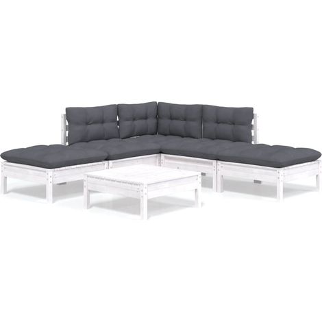 Maison Exclusive - Muebles de jardín 6 pzas con cojines blanco ma (1/5)