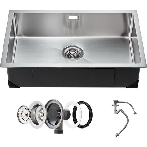VEVOR Lavello da Cucina da 70 cm Lavello Sottopiano in Acciaio Inossidabile 304, Vasca Singola da Incasso Stile Rustico con Accessori, Lavello per Uso Domestico per Camper, Cucina di Preparazione, Bar