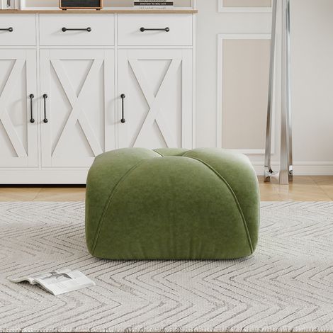 Ottoman Elowin en velours côtelé vert, pouf de rangement moelleux, repose-pieds élégant pour salon, 2 pièces, tissu doux et résistant, design scandinave moderne (1/5)