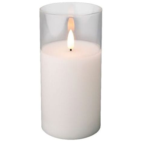Bougie LED en verre, décorative, blanche, 15 cm
