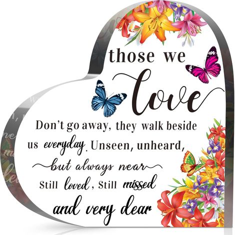 Plaque cœur acrylique souvenir deuil, cadeau de condoléances pour perte d’un être cher, décoration mémoire pour maman, papa, grand‑mère et ami - 8.5x8.5x1cm (1/5)