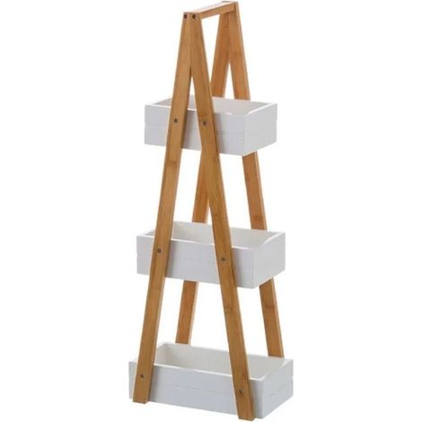 Étagère de rangement - JUANIO - 3 paniers - MDF et bambou - 30 x 19 x 81 cm - naturel/gris (1/3)