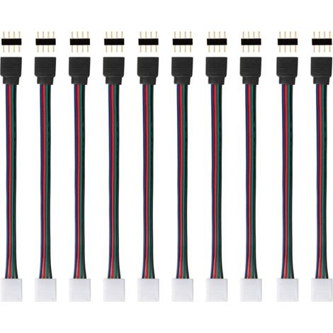 Lot de 10 connecteurs LED RVB mâle vers femelle, bande 4 broches de 10 mm de large vers contrôleur pour bande lumineuse LED RVB 5050 3528, avec prises mâles à 4 broches, connecteurs de bande (1/5)